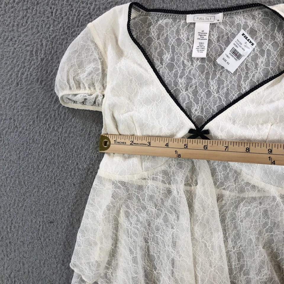 full tilt babydoll top shirt womens XS White laced summer bow - Image 2 of 4