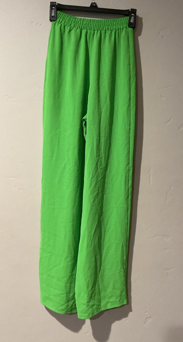 ZARA Women Wide Flowy Leg Belted Elastic Waist Pants bright
