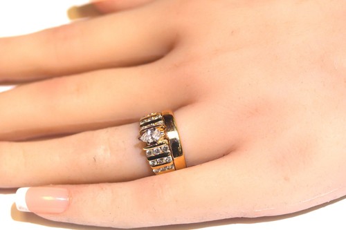 Alianza de compromiso de diamantes marquesa de 1,08 quilates de oro amarillo de 14k 8,3 g 6,25 - Imagen 13 de 13