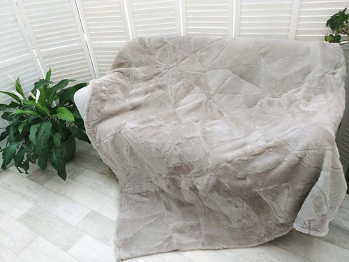 PALE BEIGE LAMBSKIN SHEEPSKIN FLEECE THROW LUXURY SOFT PATCHWORK BLANKET BT23 - Picture 4 of 24
