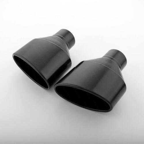 Stainless Steel 2.5" Inlet Exhaust Tips Oval 6"x3.75" Out Slant Cut Rolled Black - Picture 2 of 7