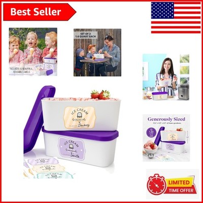 Set of 2 Reusable Ice Cream Tub Containers - 1.6 Quart BPA-Free, Stackable