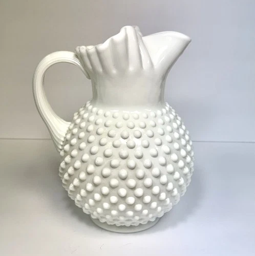 Vintage Fenton Hobnail large 9" Milk Glass pitcher with ice lip