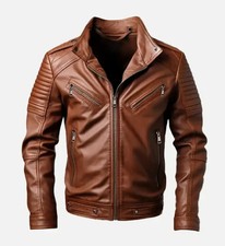 Men's Cafe Racer Biker Leather Jacket Distressed Sheep Skin Leather