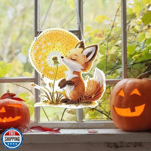 Kits colgantes de arte de diamantes de otoño Bowetile para adultos niños, arte de diamantes de zorro Sunca - Imagen 2 de 5