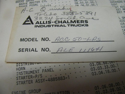 Manuale catalogo ricambi carrello elevatore a forche Allis Chalmers ACC50-LPS - Foto 3 di 3