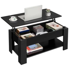 Modern Lift Top Coffee Table with Hidden Compartment & Storage Shelf Living Room