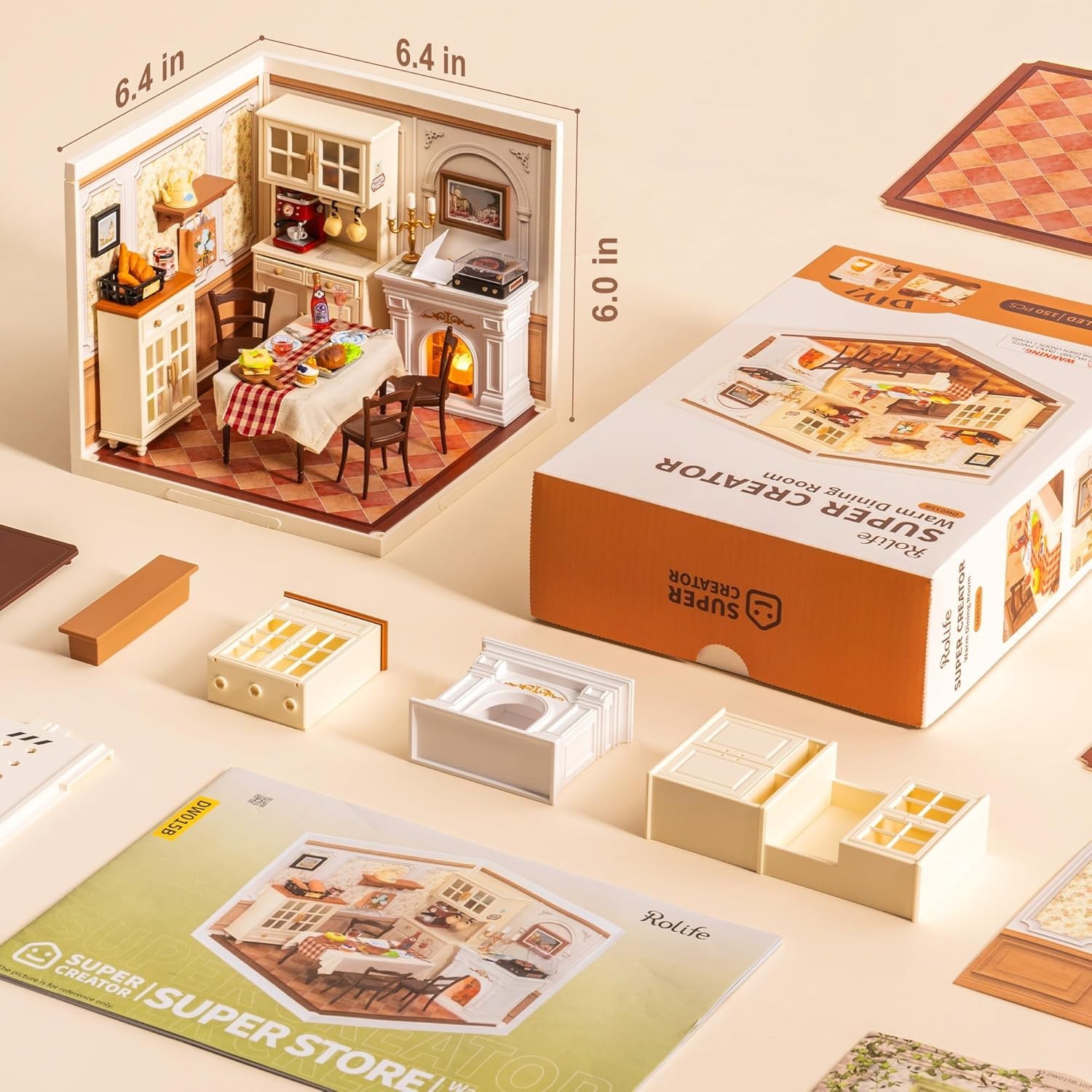 Rolife Warm Dining Room Kunststoff Zum Selbermachen Miniatur Haus Puppenhaus Kit