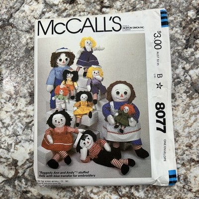 Vintage McCall's 8077 Raggedy Ann & Andy Stuffed Dolls Pattern UNCUT