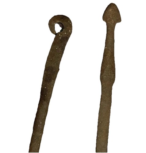 Early American Rustic Blacksmith Forged Wrought Iron Fireplace Hearth Peel X 2 - Picture 12 of 18