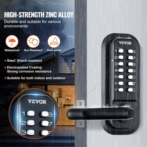 Mechanical Keyless Entry Door Lock 14 Digit Keypad Security Handle Access System - Picture 4 of 8