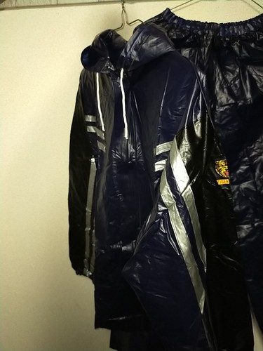 Navy blue with black tigerhead pvc plastic jacket and pants rainwear rainsuit - Picture 13 of 20