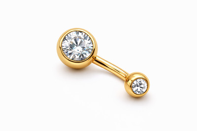 Bauchnabelpiercing Gold 2 Kristalle 14K vergoldet Edelstahl 6 8 10 12 mm