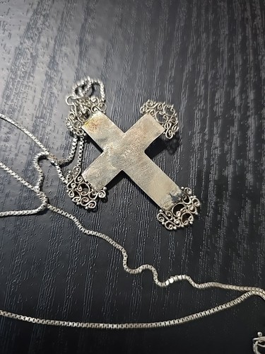 Sterling Silver Amethyst Lacy Filigree Cross Pendant 18" Necklace - Picture 3 of 9
