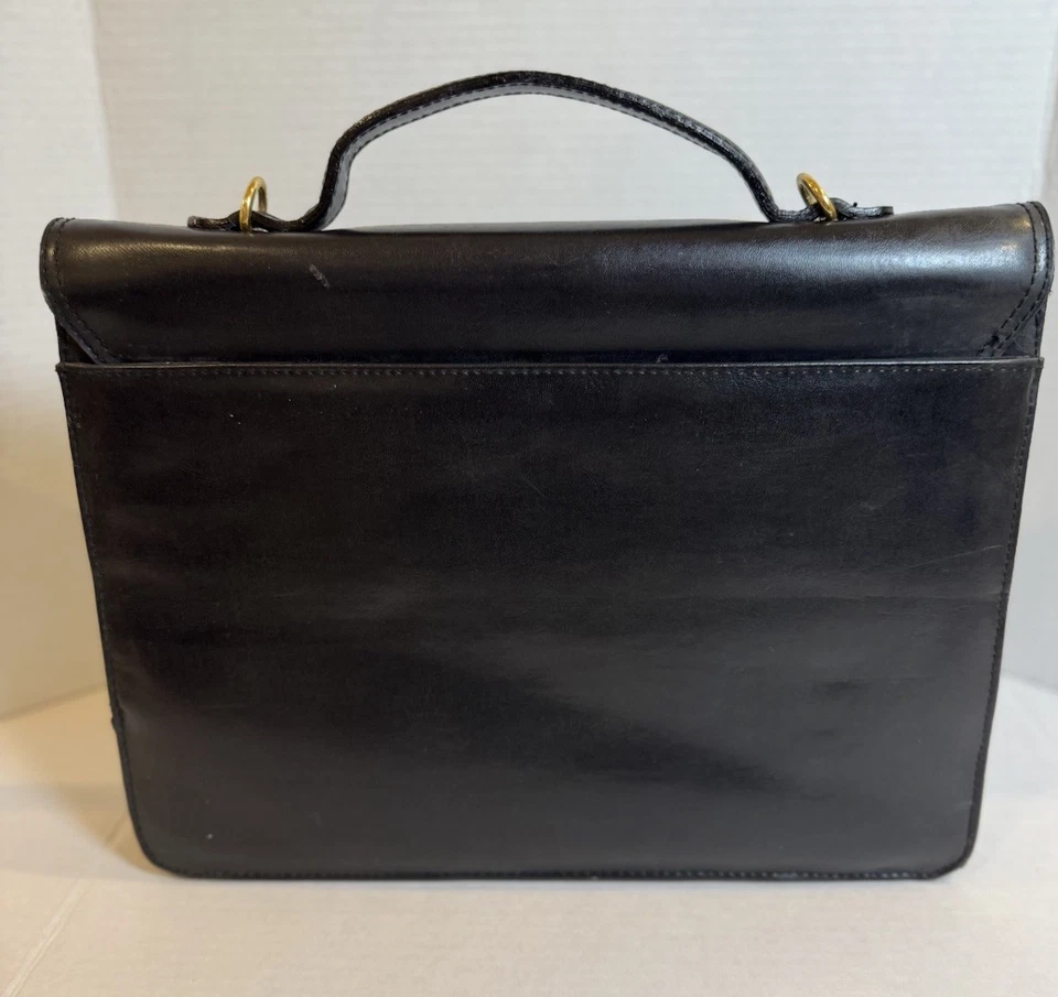 Sasha Via Moda Ladies Vintage Black Leather Satchel w Gold Hardware Roma Italy - Image 4 of 4