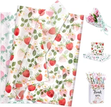 60 Sheets Floral Strawberry Tissue Paper, Cute Fruit Gift Wrapping Tissue Paper 