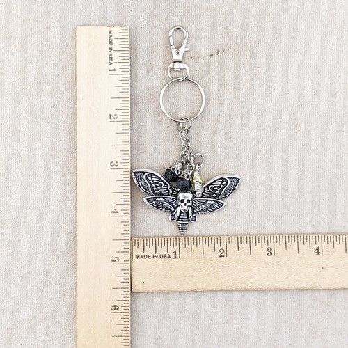 Death's Head Hawk Moth Keychain Skull Moth w/ hamsa and bling handcrafted gift - Picture 6 of 6
