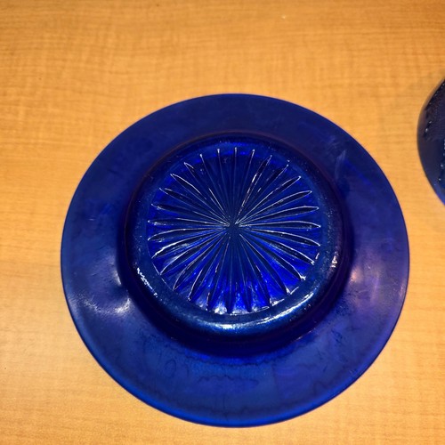 Plato Cubierto de Mantequilla/Queso Era Depresión Vintage Cúpula de Vidrio Azul Cobalto PESADO - Imagen 5 de 7