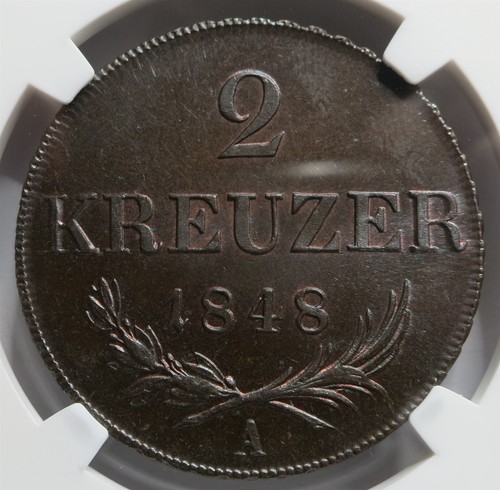 AUSTRIA HUNGARY Empire 2 Kreuzer 1848 NGC MS 64 BN UNC Copper Toning Vienna - Picture 5 of 8