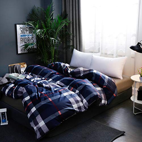 Comforter Set 3Pcs Tartan Bedding Comforter Sets Soft Twin Navy Blue Plaid - Picture 4 of 6