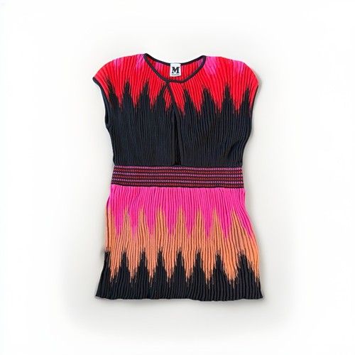 Missoni Knit Zigzag Sleeveless Top Size 8 Keyhole Design Designer Red Pink Black