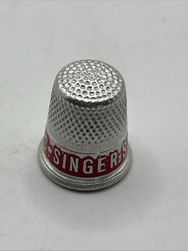 VTG. RED STRIPE ALUMINUM ADVERTISING SINGER SEWING MACHINES THIMBLE - Picture 2 of 6