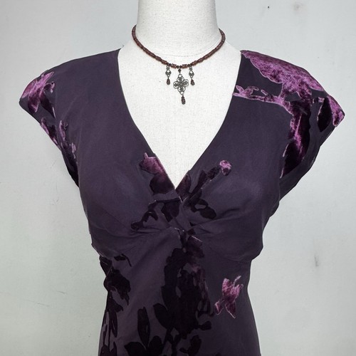 Vintage Y2K JONES NEW YORK Purple Silk Velvet Burnout Dress Fairy Coquette 14 - Picture 2 of 8