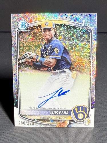 2025 Bowman Chrome 1st Luis Pena Speckle Refractor Auto /299 Brewers Prospect - Picture 1 of 6