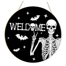 Halloween Decoration Wooden Ghost Door Halloween Wreath Large Skeleton Wihte
