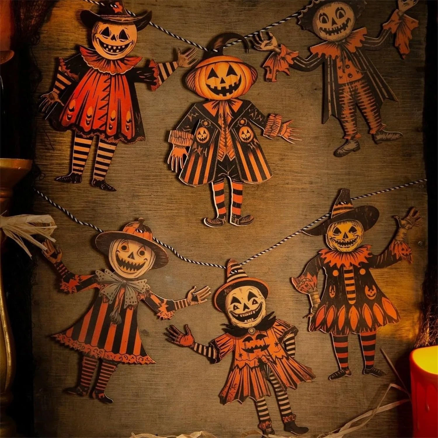 Vintage Halloween Decor Wood Banner 6PCS Vintage Halloween Spooky Bunting Decora