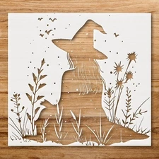Enchanting Witch Illustration Stencil for DIY Crafts - StencilAir
