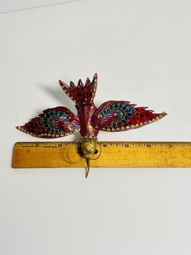 Vintage Pier 1 Hummingbird Clip On Christmas Ornament Red/Pink Sequins - Picture 4 of 5