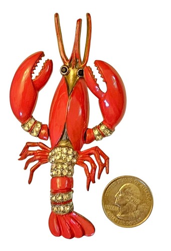 Red Lobster Clear Rhinestone Statement Brooch Trembler Pin - Picture 9 of 11
