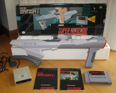Super Nintendo SNES Super Scope 6 Gun Receiver Game Box Original Packing CIB