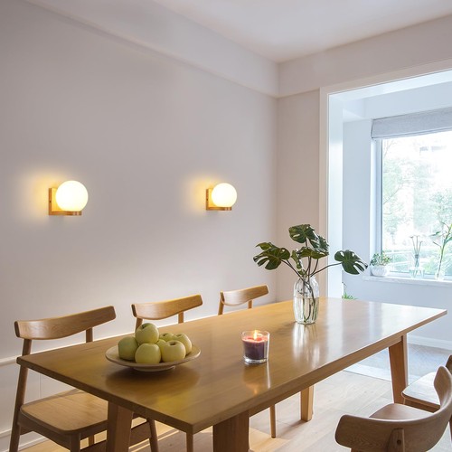 Mckalen Holz Wandleuchte Innen Modern Wandlampe E27 mit Kugel Glas Lampenschirm - Bild 15 von 24