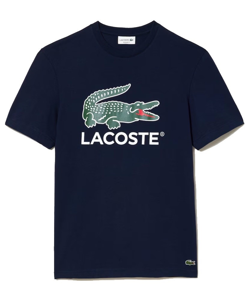 Mens Lacoste Crocodile Logo Graphic T-Shirt SM Navy Blue