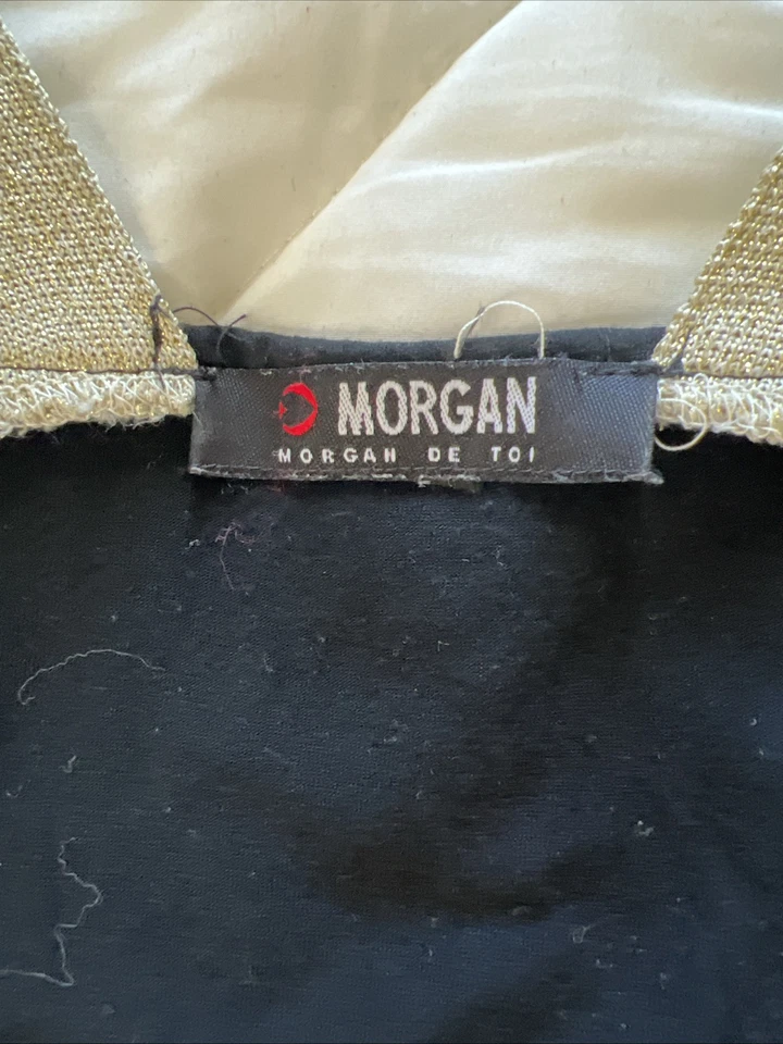 Vintage Morgan De Toi Black/gold 3/4 Sleeves Cold Shoulder Cut Out Top Small/med Foto 4 de 4