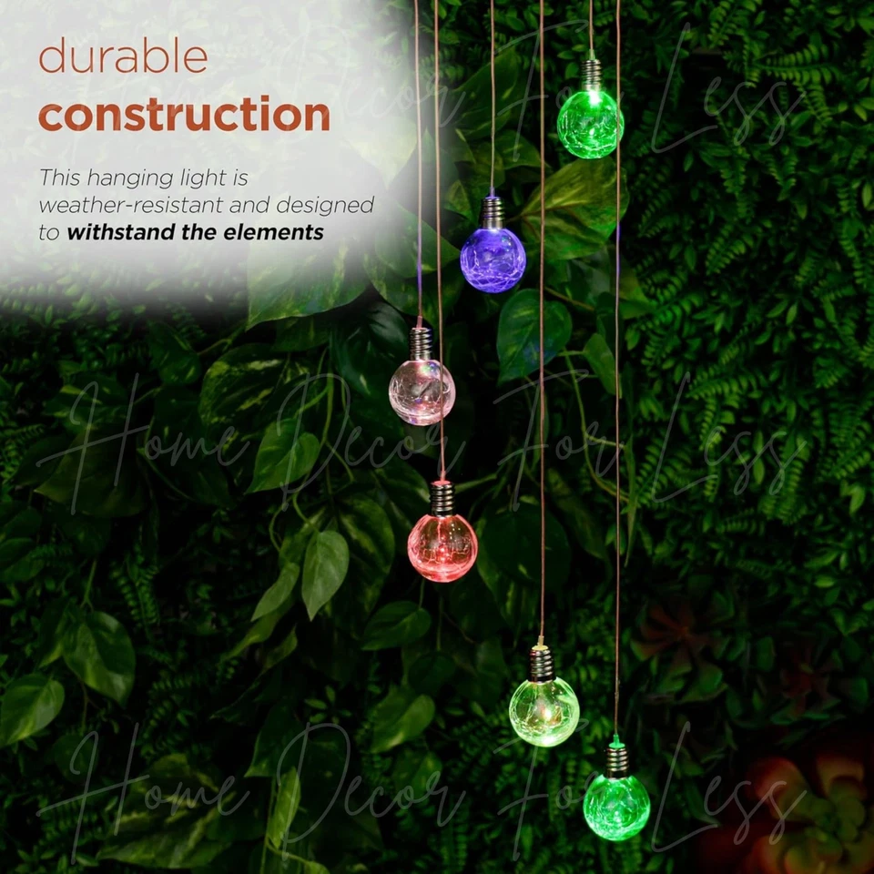Solar LED Multicolor Crackle Glass Light Bulb Wind Chime Mobile Garden Decor 28" - Image 4 of 4