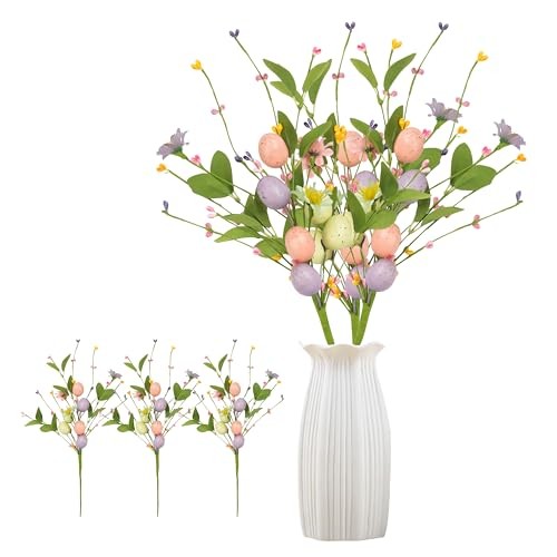 WATINC 3pcs Artificial Easter Spray Vine with Pastel Easter Eggs and Berries, - Picture 2 of 8