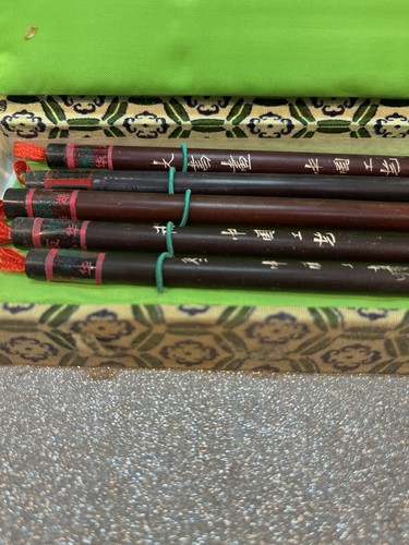 Vintage Chinese Calligraphy Brush Set of 5 Green Box - Picture 2 of 6