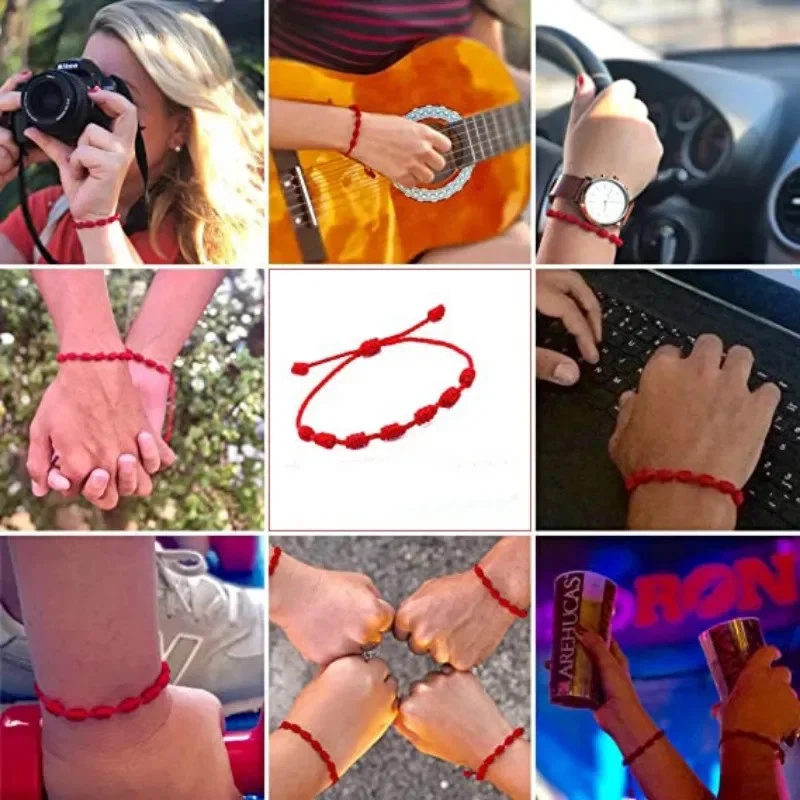 Pulsera Cuerda Roja Suerte 7 Nudos Cuerda Ajustable Pareja Hágalo Usted Mismo Hecho a Mano 1 Pc Foto 4 de 4