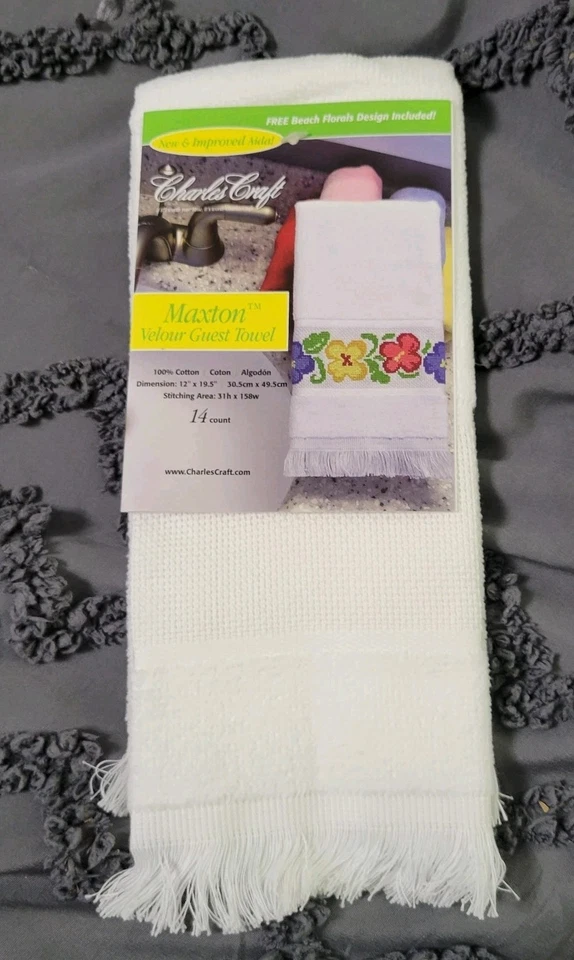 (4) Toallas de terciopelo para invitados Charles Craft Maxton 14 unidades 12" X 19,5" punto de cruz Foto 3 de 4