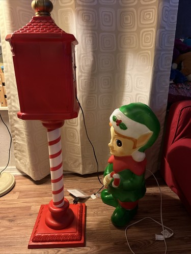 Lighted Letters To Santa Mail Box & Elf Blow Mold Outdoor Christmas Deco Vintage - Picture 6 of 7