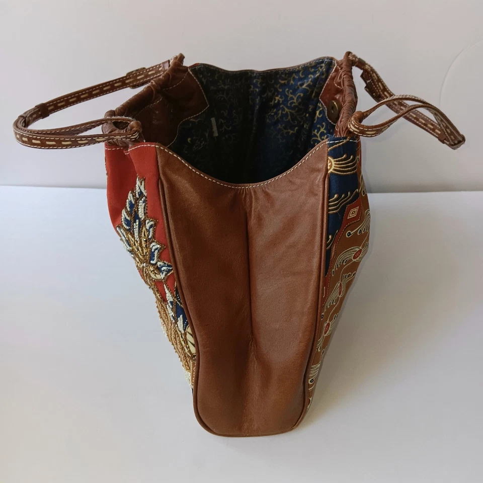 Isabella Fiore Vintage Red and Brown Floral Embroidered Beaded Handbag Boho - Image 3 of 4