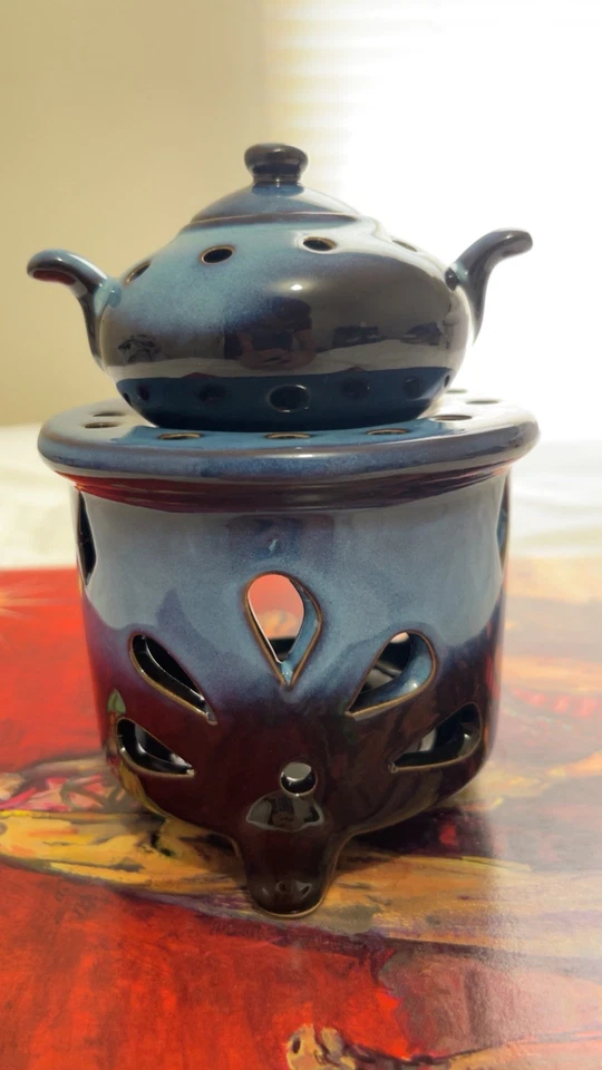 Calentador de aceite esencial quemador estufa de cerámica - añadir una vela - difusor de aceite en la parte superior Foto 3 de 4