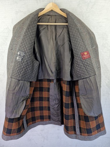 Dunn & Co Crombie Wool Overcoat Mens Chest 44" Herringbone Tweed Classic - Picture 10 of 18