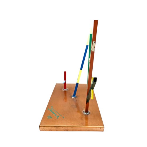 VTG Post Modern Colorful Geometric Metal Sculpture Copper Base AZ Javancie '88 - Picture 5 of 9