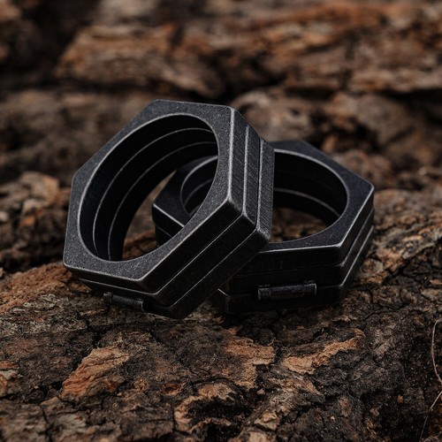 Vintage 3 Pieces Hexagon Mens Ring Stainless Steel Hip Hop Punk Biker Rings Men - Picture 7 of 7