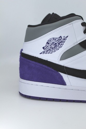 Nike Air Jordan 1 Mid SE Blanco Corte Púrpura Negro 852542-105 - Imagen 3 de 12