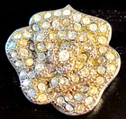 Vintage Stunning Silver Tone Ab Clear Color Crystal Rose Floral Pin Brooch